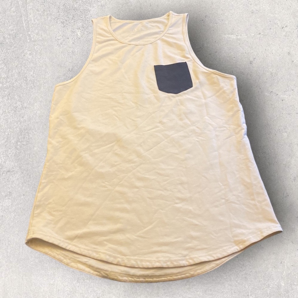 BYLT Basics Cream Tank Top with Black Pocket